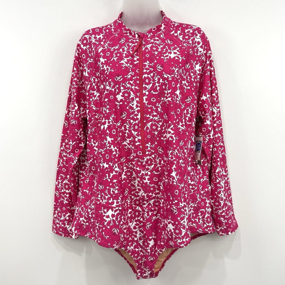 J Crew Long Sleeve Rash Guard Swimsuit 24 NWT Blushing Meadow One Piece Modest